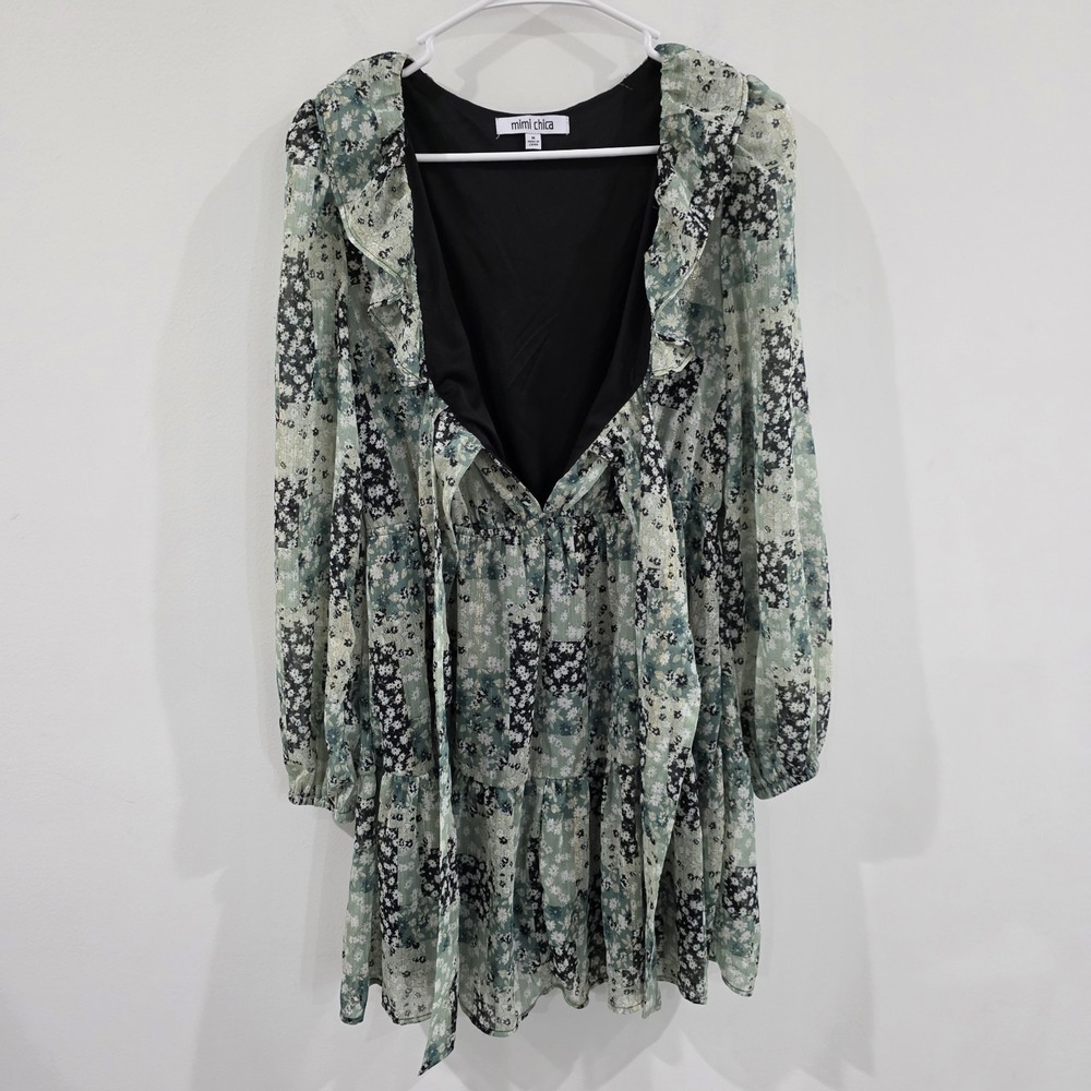 Womens‎ Chiffon Floral Tiered Mini Dress Size Medium Dainty Feminine